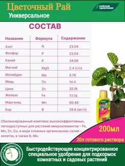 Удобрение цветочный рай 0,2 л  д/комн и садовых раст
